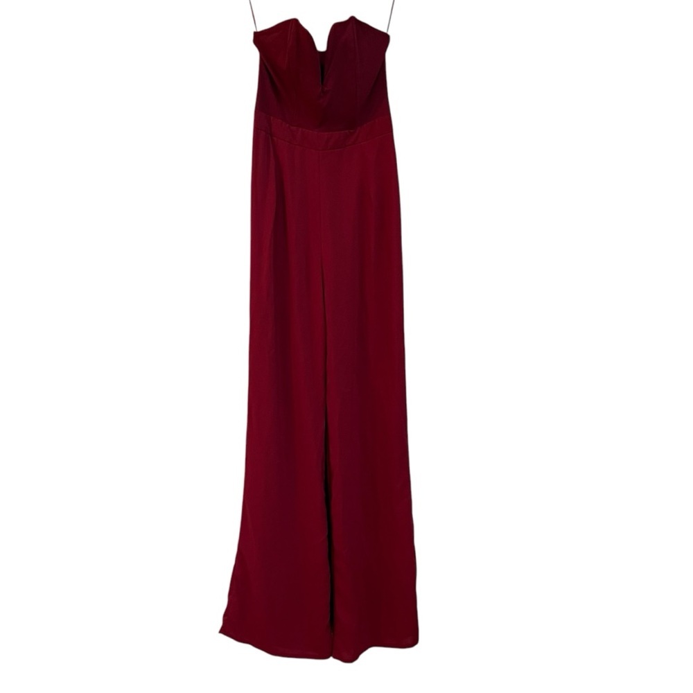 Tobi Women's Strapless Burgundy Formal Wide Leg Jumpsuit S Party Cocktai…